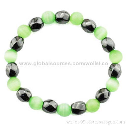 Charming Beaded Bracelet with Hematite, Cat's Eye, OEM or ODM Orders Welcomed